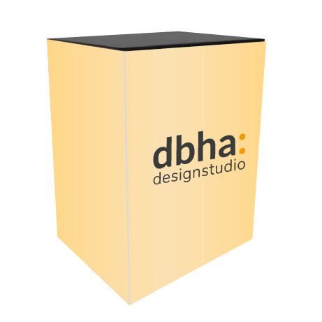 Messetheke MODULATE | B 80 cm x H 101,5 cm x T 60 cm | einseitig bedrucktt